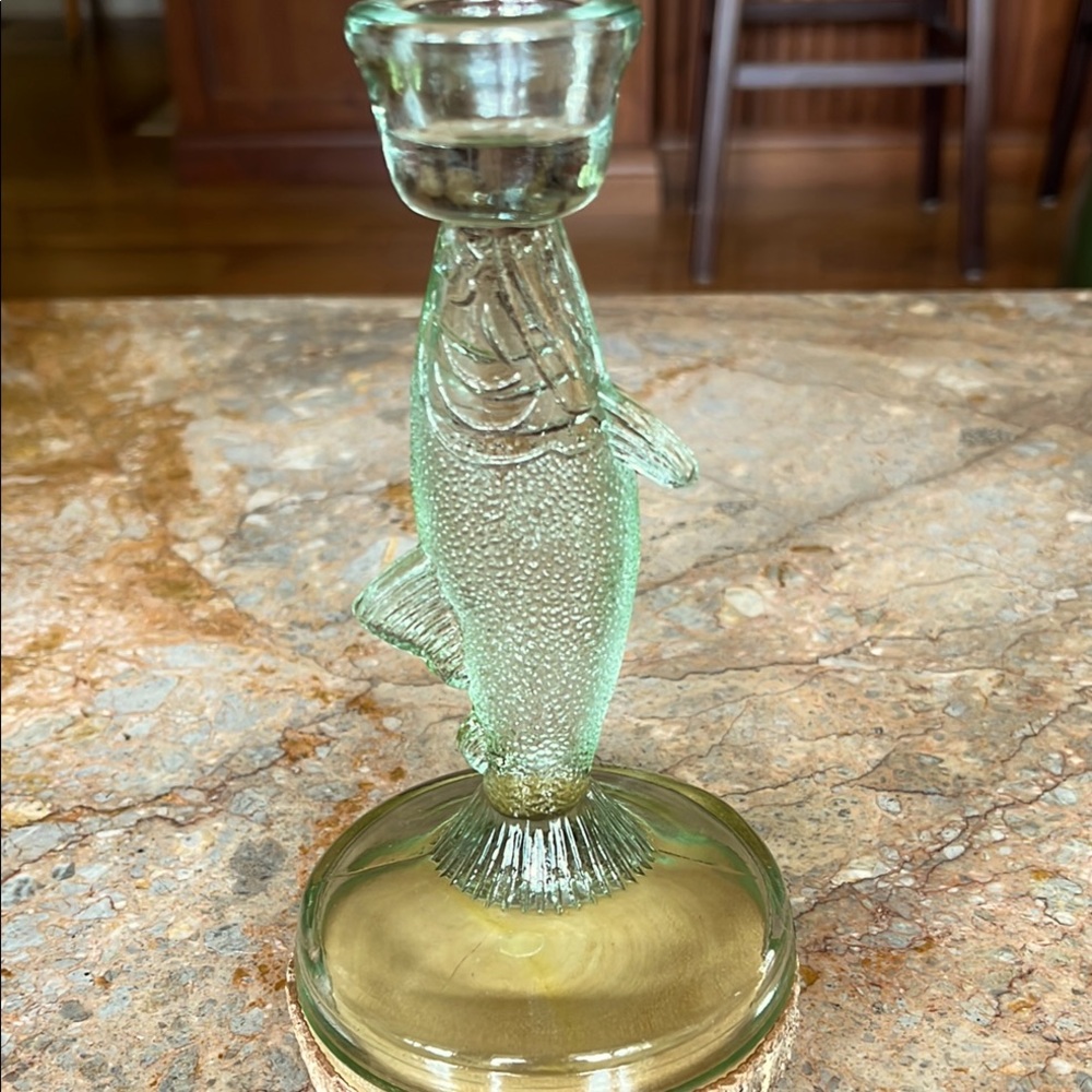 Green Fish Glass Candle Holder